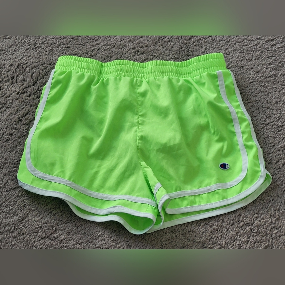Champion Neon Green Girls' Athletic Shorts with White Trim